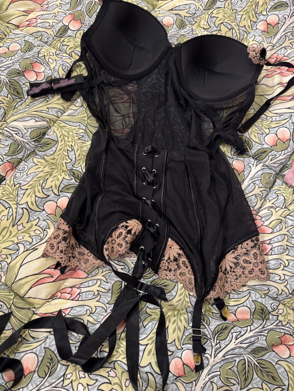 Victoria's Secret Black Bustier with Pink Lace Trim